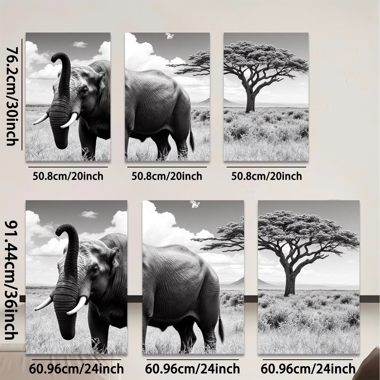 2D flat 1pc Majestic African Elephant Wildlife Grassland Painting Wall Decor Living Room Bedroom Modern Farmhouse Rustic Canvas Prints Large Size