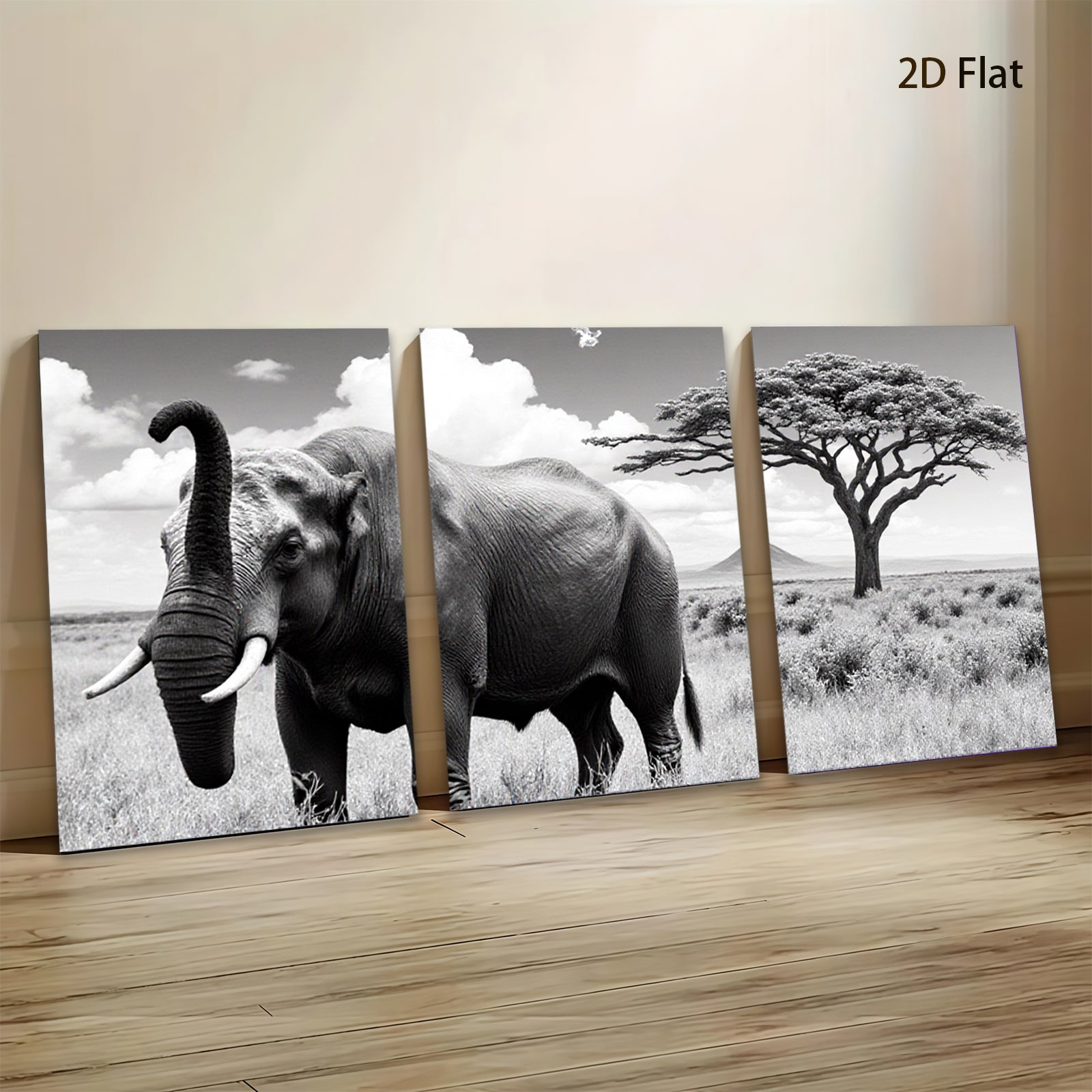 2D flat 1pc Majestic African Elephant Wildlife Grassland Painting Wall Decor Living Room Bedroom Modern Farmhouse Rustic Canvas Prints Large Size