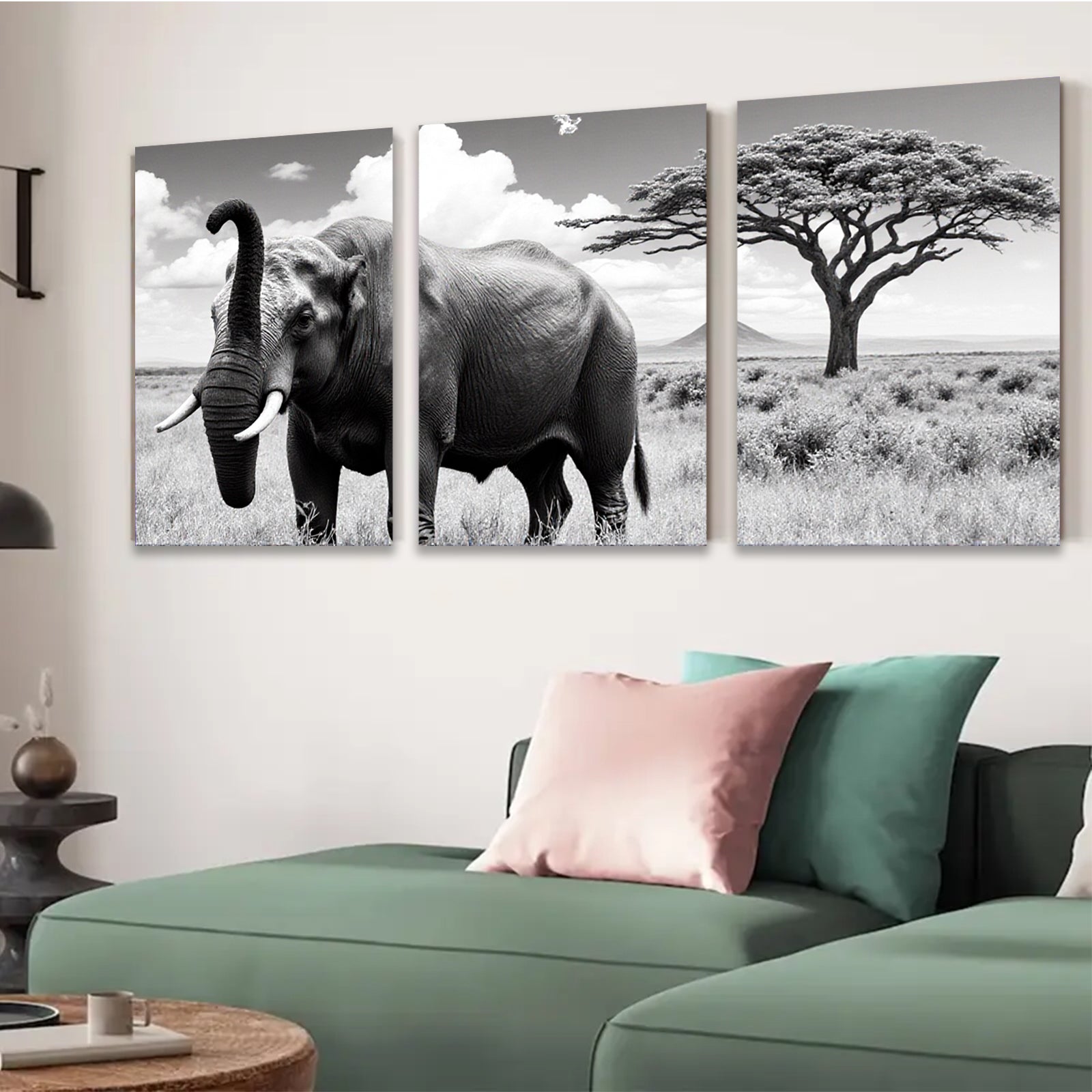 2D flat 1pc Majestic African Elephant Wildlife Grassland Painting Wall Decor Living Room Bedroom Modern Farmhouse Rustic Canvas Prints Large Size