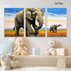 2D flat 1pc Majestic African Elephants Savannah Wildlife Wall Art Canvas Prints Living Room Bedroom Decor Farmhouse Style Modern Gallery Wrapped Ready to Hang