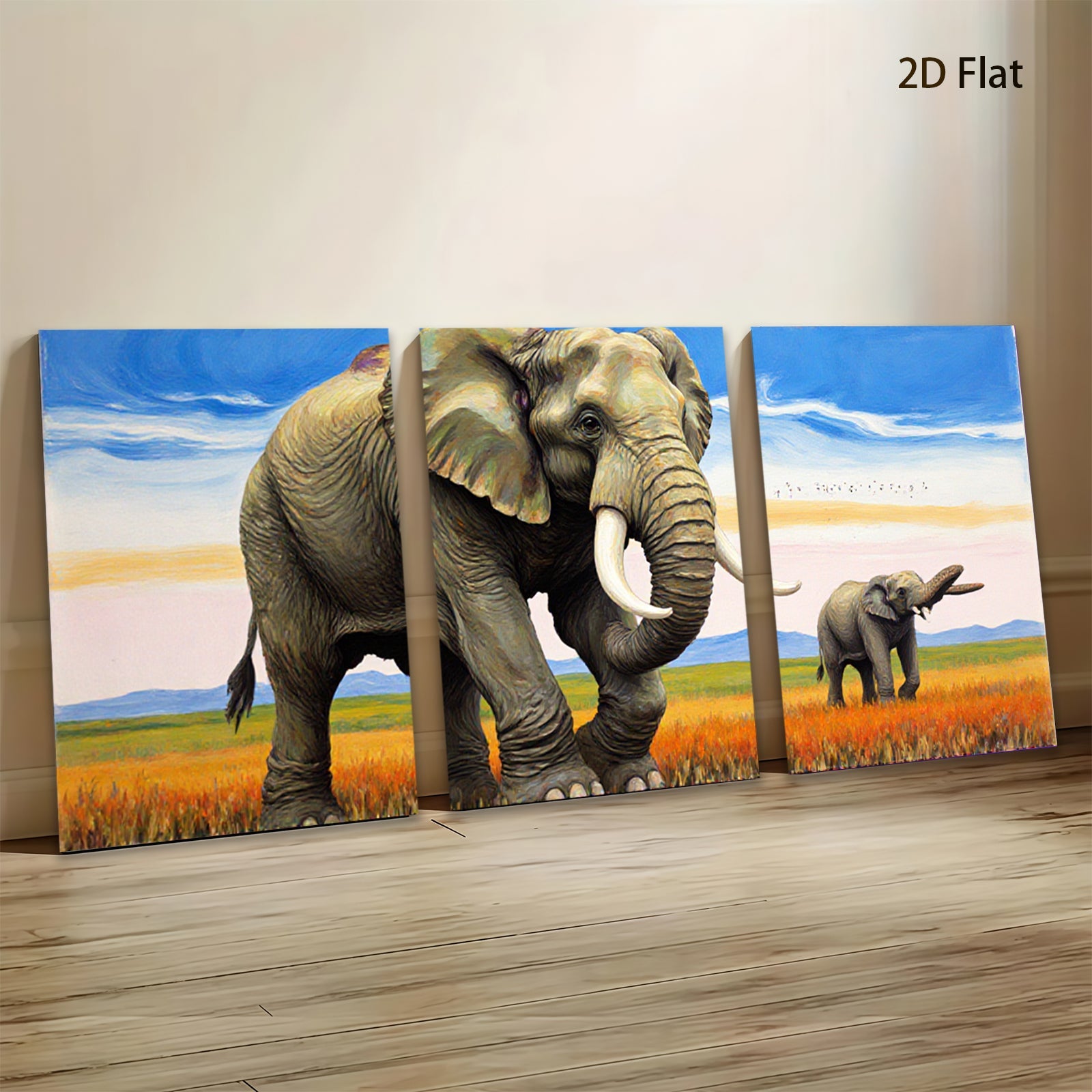 2D flat 1pc Majestic African Elephants Savannah Wildlife Wall Art Canvas Prints Living Room Bedroom Decor Farmhouse Style Modern Gallery Wrapped Ready to Hang