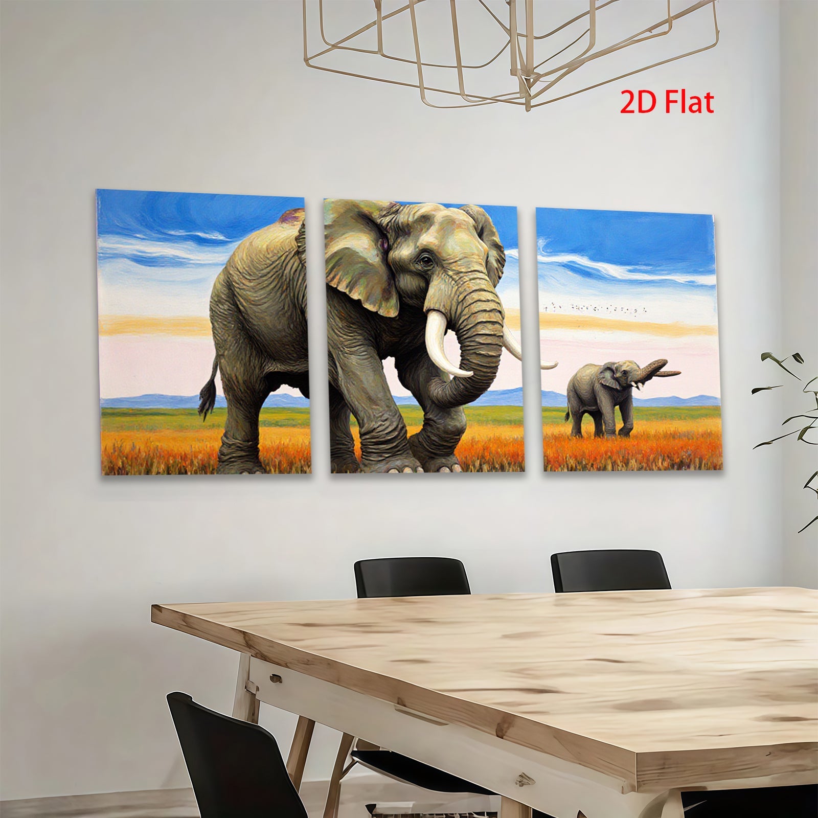 2D flat 1pc Majestic African Elephants Savannah Wildlife Wall Art Canvas Prints Living Room Bedroom Decor Farmhouse Style Modern Gallery Wrapped Ready to Hang