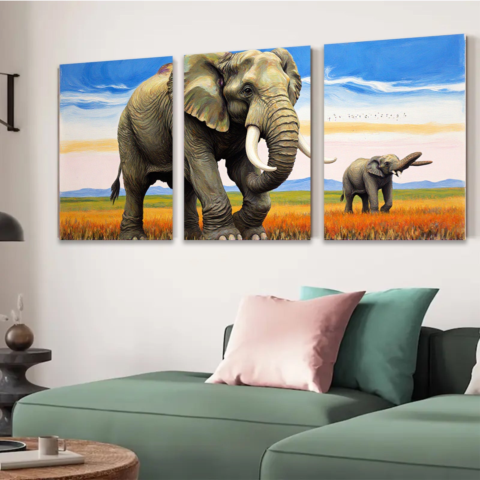 2D flat 1pc Majestic African Elephants Savannah Wildlife Wall Art Canvas Prints Living Room Bedroom Decor Farmhouse Style Modern Gallery Wrapped Ready to Hang