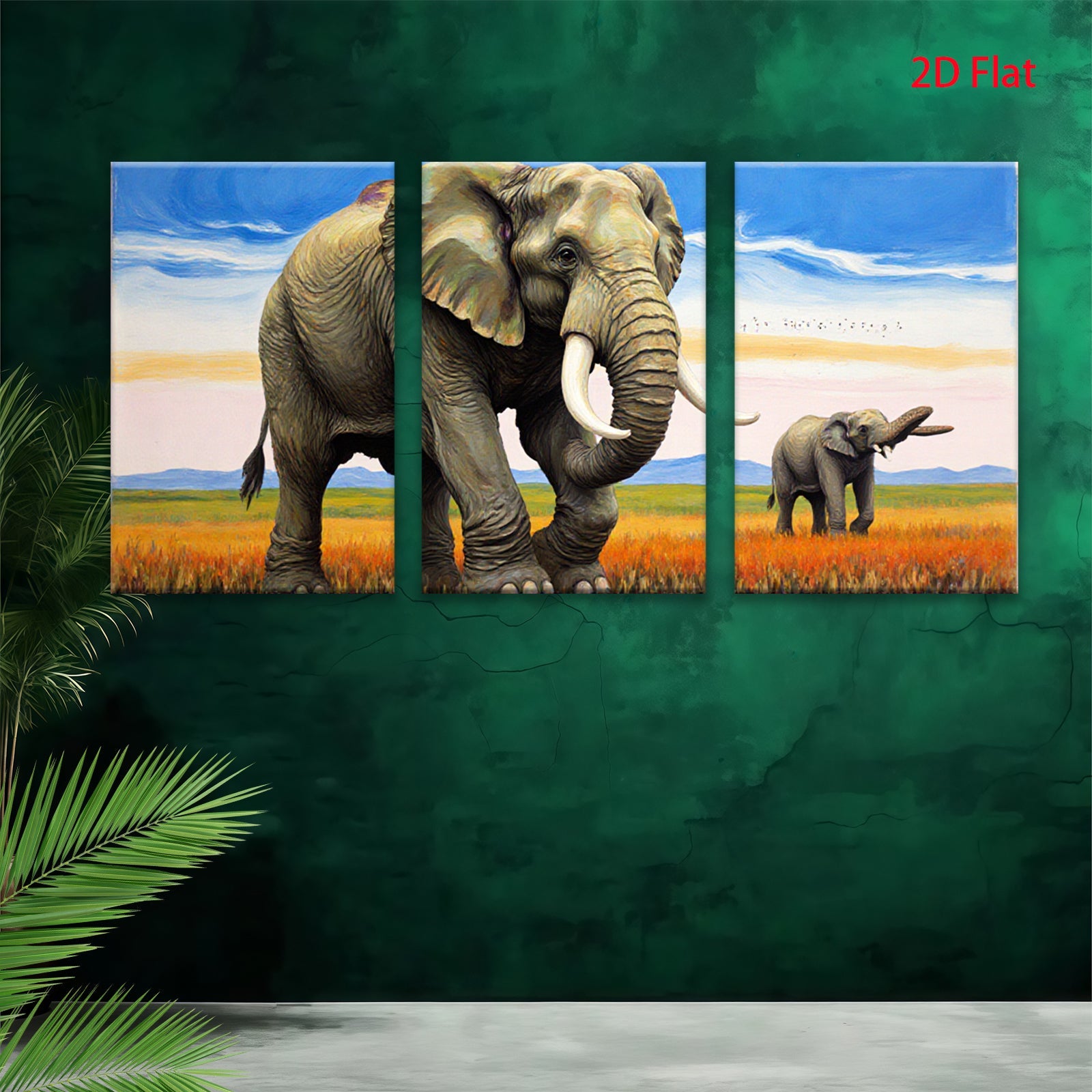 2D flat 1pc Majestic African Elephants Savannah Wildlife Wall Art Canvas Prints Living Room Bedroom Decor Farmhouse Style Modern Gallery Wrapped Ready to Hang