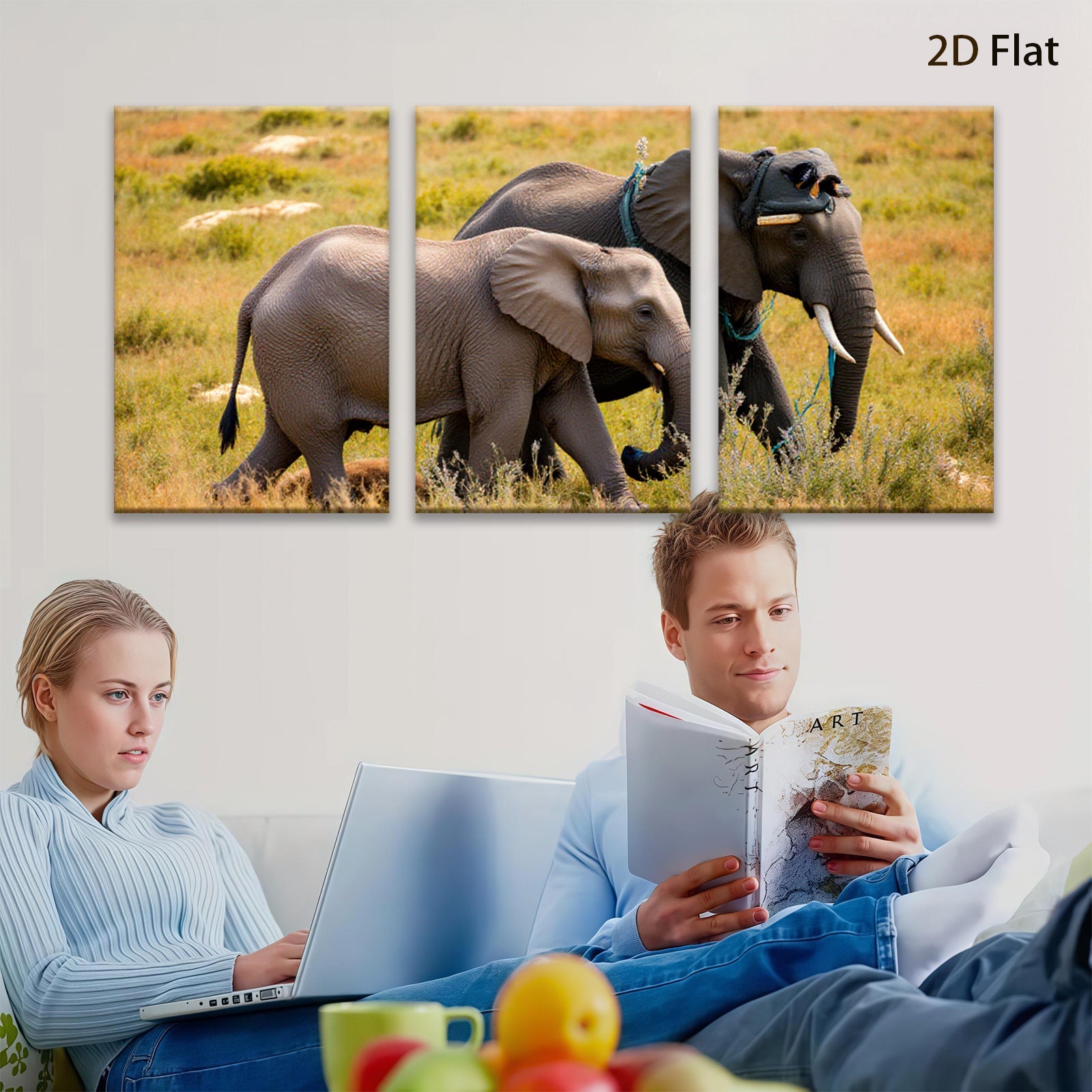 2D flat 1pc Majestic African Elephants Savannah Wildlife Wall Decor Living Room Bedroom Art Prints Canvas Paintings Home Office Decorations Farmhouse Style Rustic Chic
