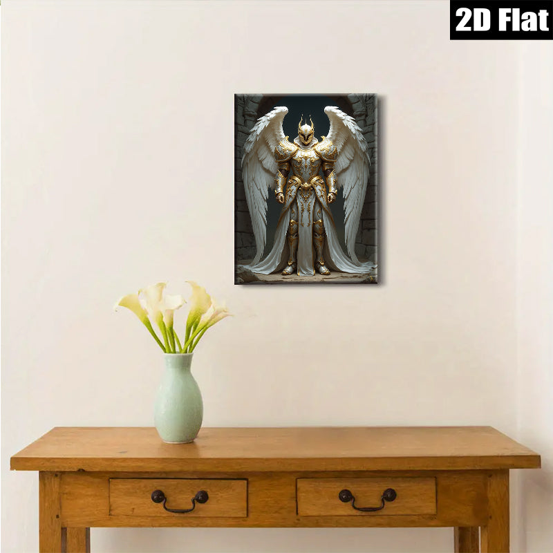 2D flat 1pc Majestic Angel Warrior Fantasy Art Wall Decor Living Room Bedroom Home Office Gallery Wrapped Canvas Print Modern Farmhouse Style