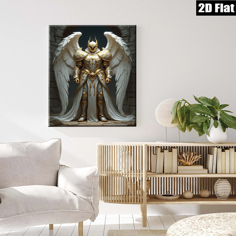 2D flat 1pc Majestic Angel Warrior Fantasy Art Wall Decor Living Room Bedroom Home Office Gallery Wrapped Canvas Print Modern Farmhouse Style