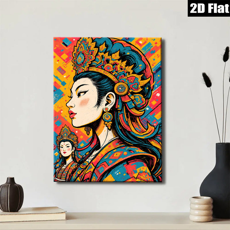 2D flat 1pc Majestic Asian Beauty Portrait Wall Art Decor Living Room Bedroom Modern Farmhouse Gallery Wrapped Canvas Prints Coastal Style Home Décor