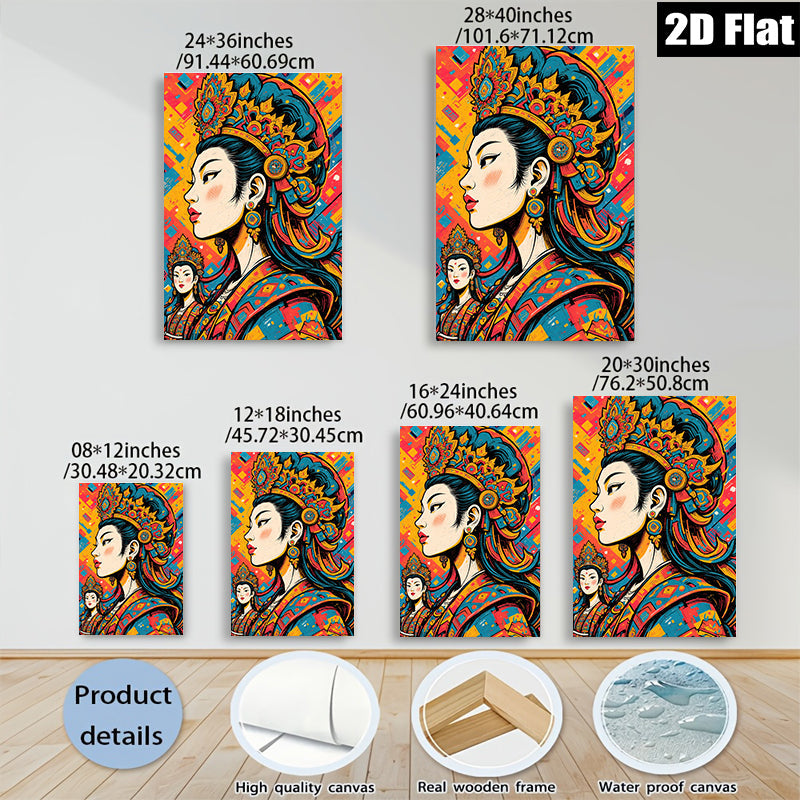 2D flat 1pc Majestic Asian Beauty Portrait Wall Art Decor Living Room Bedroom Modern Farmhouse Gallery Wrapped Canvas Prints Coastal Style Home Décor
