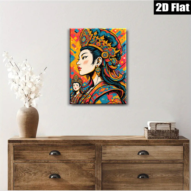 2D flat 1pc Majestic Asian Beauty Portrait Wall Art Decor Living Room Bedroom Modern Farmhouse Gallery Wrapped Canvas Prints Coastal Style Home Décor
