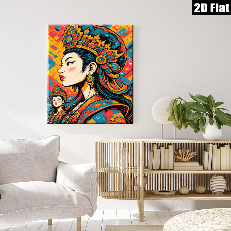 2D flat 1pc Majestic Asian Beauty Portrait Wall Art Decor Living Room Bedroom Modern Farmhouse Gallery Wrapped Canvas Prints Coastal Style Home Décor