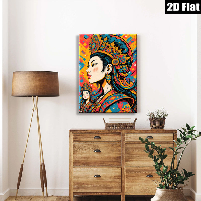 2D flat 1pc Majestic Asian Beauty Portrait Wall Art Decor Living Room Bedroom Modern Farmhouse Gallery Wrapped Canvas Prints Coastal Style Home Décor