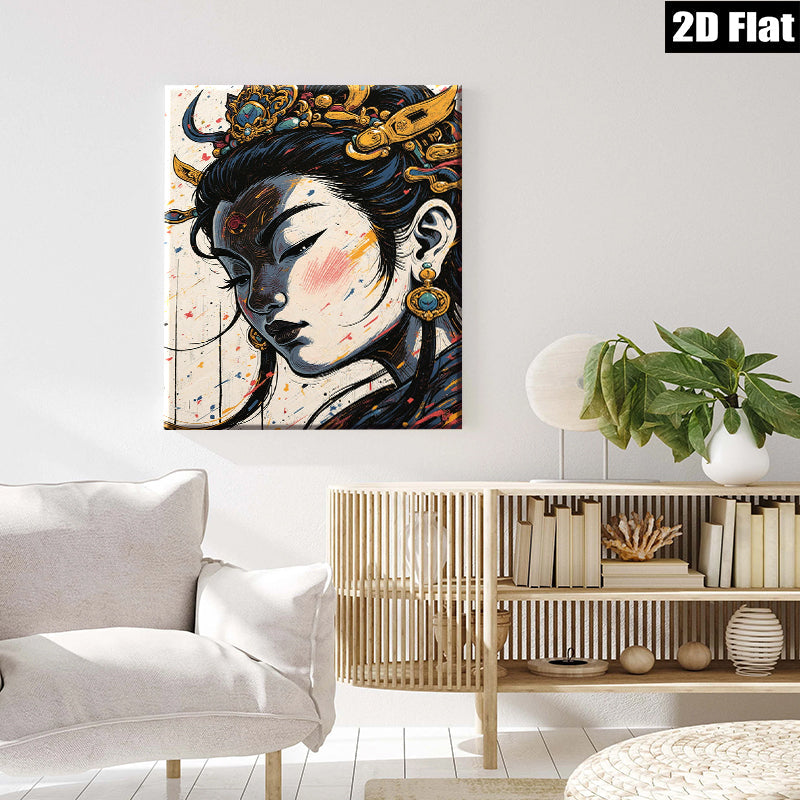 2D flat 1pc Majestic Asian Beauty Portrait Wall Art Living Room Bedroom Decor Gallery Wrapped Canvas Print Modern Farmhouse Style Home Decorations