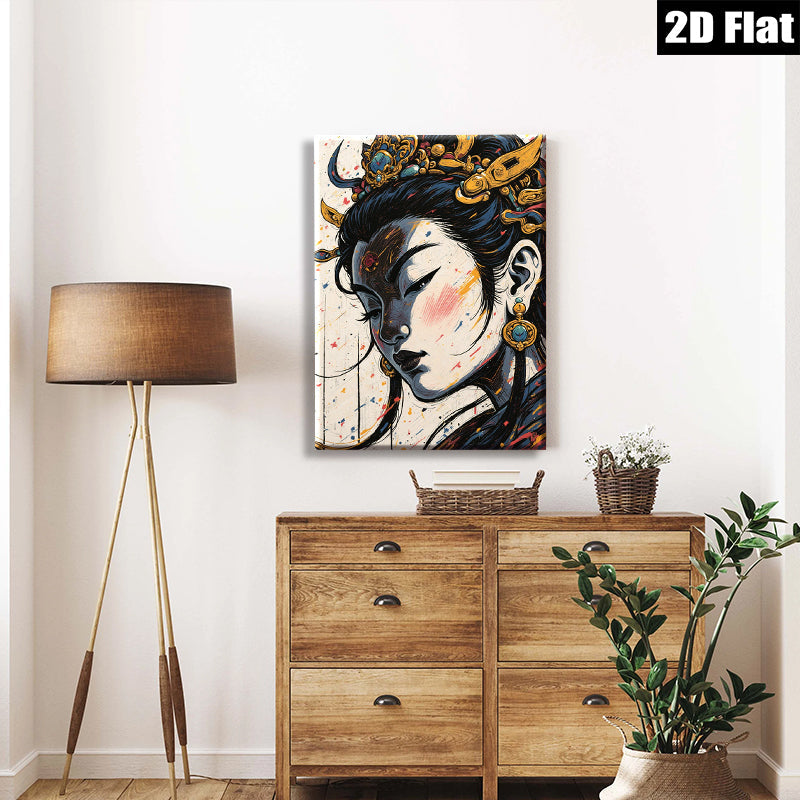 2D flat 1pc Majestic Asian Beauty Portrait Wall Art Living Room Bedroom Decor Gallery Wrapped Canvas Print Modern Farmhouse Style Home Decorations