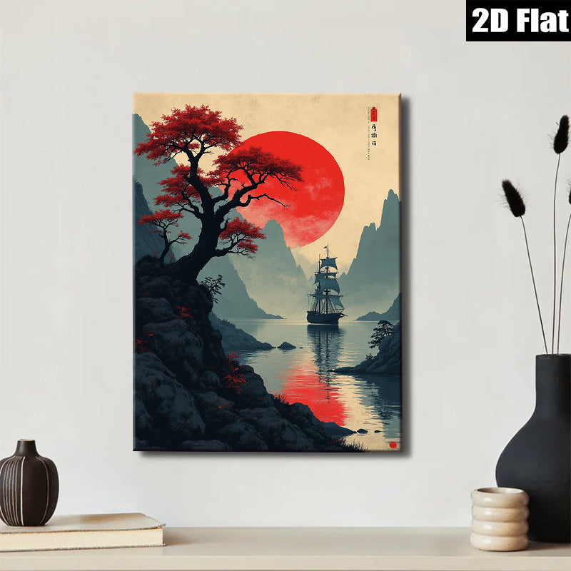 2D flat 1pc Majestic Asian Landscape Serene Harbor Wall Art Canvas Prints for Living Room Bedroom Home Decor Modern Farmhouse Rustic Style Gallery Wrapped