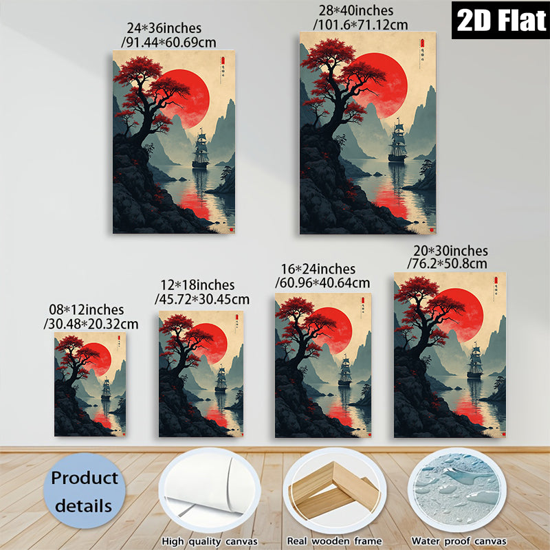 2D flat 1pc Majestic Asian Landscape Serene Harbor Wall Art Canvas Prints for Living Room Bedroom Home Decor Modern Farmhouse Rustic Style Gallery Wrapped