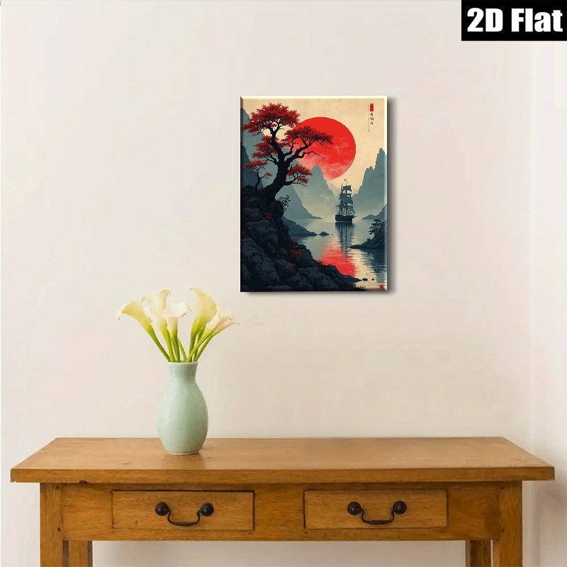 2D flat 1pc Majestic Asian Landscape Serene Harbor Wall Art Canvas Prints for Living Room Bedroom Home Decor Modern Farmhouse Rustic Style Gallery Wrapped