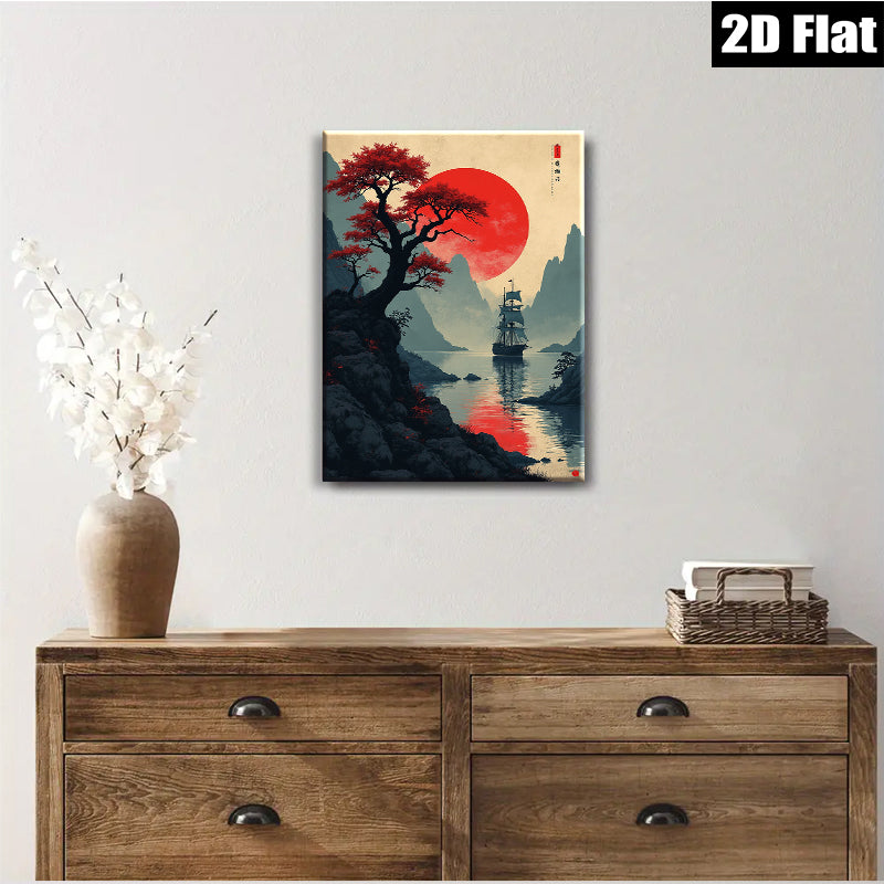 2D flat 1pc Majestic Asian Landscape Serene Harbor Wall Art Canvas Prints for Living Room Bedroom Home Decor Modern Farmhouse Rustic Style Gallery Wrapped