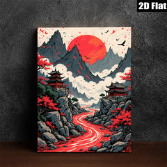 2D flat 1pc Majestic Asian Landscape Serene Mountain River Zen Wall Art Decor Living Room Bedroom Modern Farmhouse Gallery Wrapped Canvas Prints