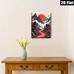 2D flat 1pc Majestic Asian Landscape Serene Mountain River Zen Wall Art Decor Living Room Bedroom Modern Farmhouse Gallery Wrapped Canvas Prints