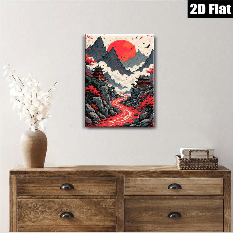 2D flat 1pc Majestic Asian Landscape Serene Mountain River Zen Wall Art Decor Living Room Bedroom Modern Farmhouse Gallery Wrapped Canvas Prints