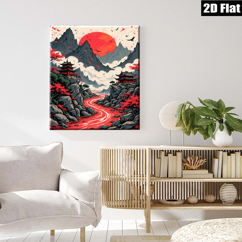 2D flat 1pc Majestic Asian Landscape Serene Mountain River Zen Wall Art Decor Living Room Bedroom Modern Farmhouse Gallery Wrapped Canvas Prints