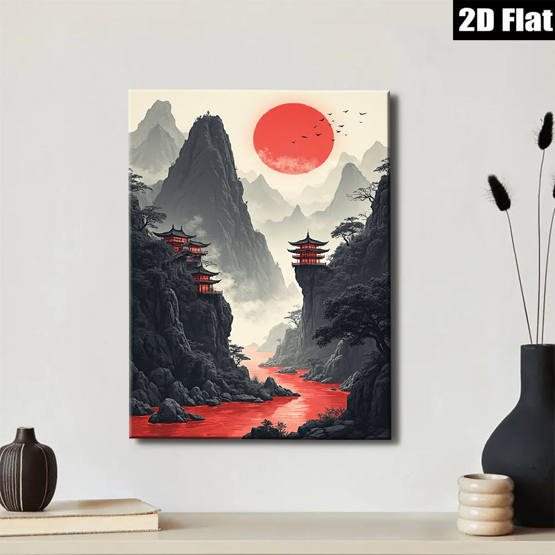 2D flat 1pc Majestic Asian Mountain Landscape Wall Art Canvas Prints for Living Room Bedroom Home Decor Modern Farmhouse Rustic Gallery Wrapped