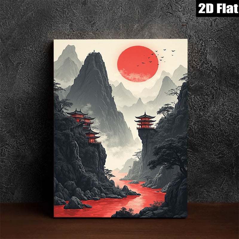 2D flat 1pc Majestic Asian Mountain Landscape Wall Art Canvas Prints for Living Room Bedroom Home Decor Modern Farmhouse Rustic Gallery Wrapped