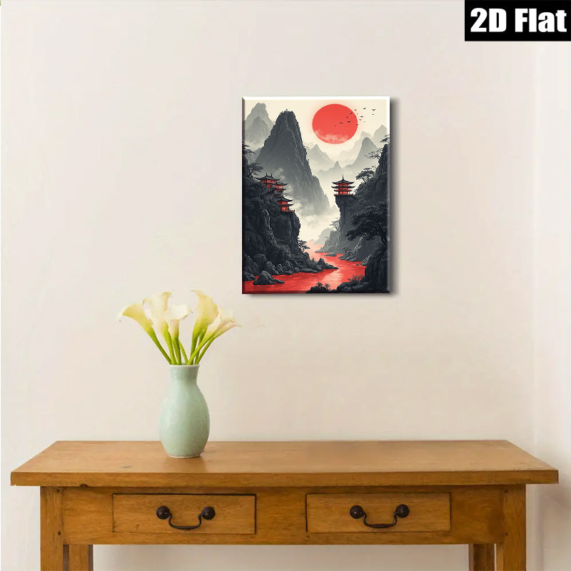 2D flat 1pc Majestic Asian Mountain Landscape Wall Art Canvas Prints for Living Room Bedroom Home Decor Modern Farmhouse Rustic Gallery Wrapped
