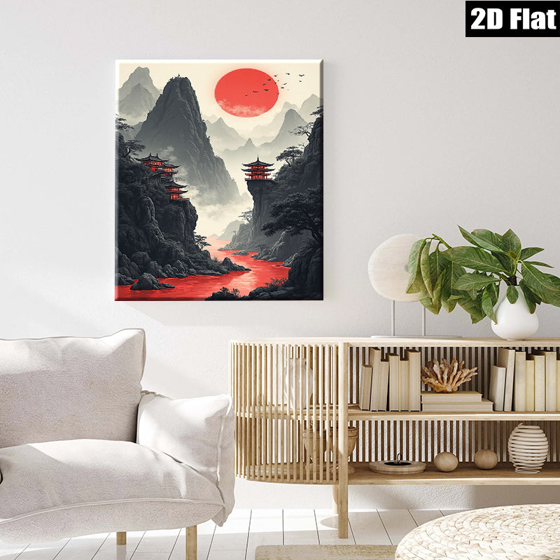 2D flat 1pc Majestic Asian Mountain Landscape Wall Art Canvas Prints for Living Room Bedroom Home Decor Modern Farmhouse Rustic Gallery Wrapped