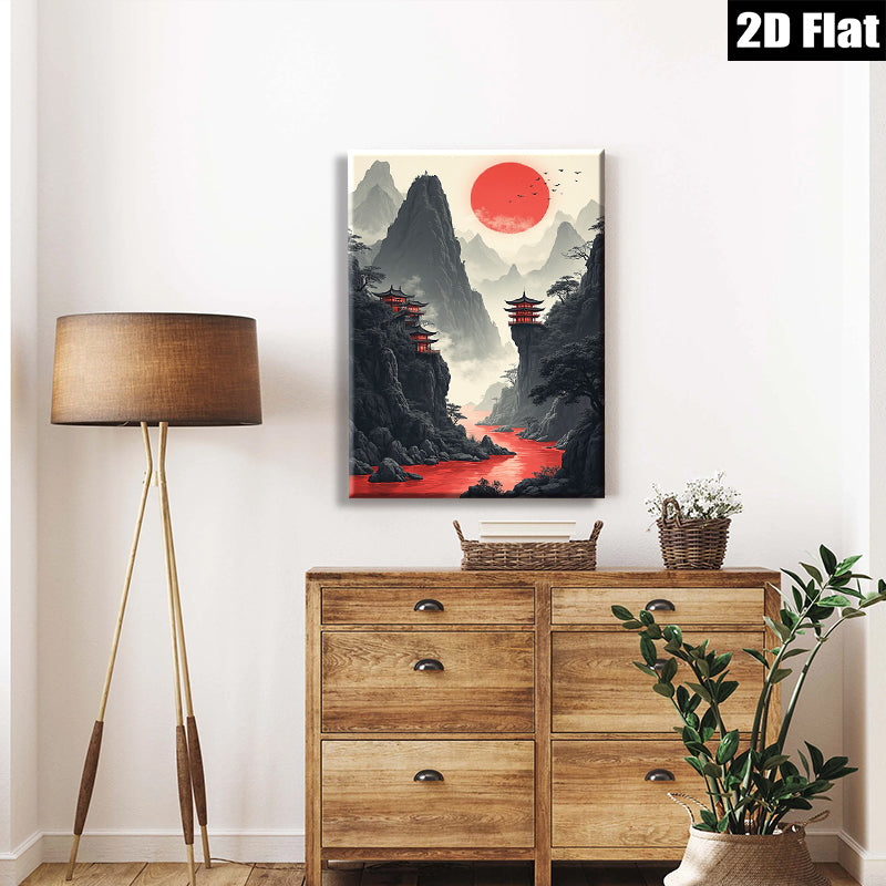 2D flat 1pc Majestic Asian Mountain Landscape Wall Art Canvas Prints for Living Room Bedroom Home Decor Modern Farmhouse Rustic Gallery Wrapped