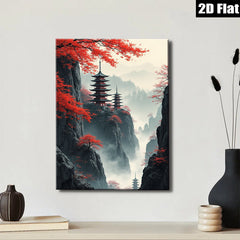 2D flat 1pc Majestic Asian Pagoda Canyon Vista Wall Art Living Room Bedroom Home Decor Modern Farmhouse Gallery Wrapped Canvas Prints Ready To Hang