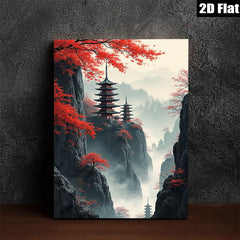 2D flat 1pc Majestic Asian Pagoda Canyon Vista Wall Art Living Room Bedroom Home Decor Modern Farmhouse Gallery Wrapped Canvas Prints Ready To Hang