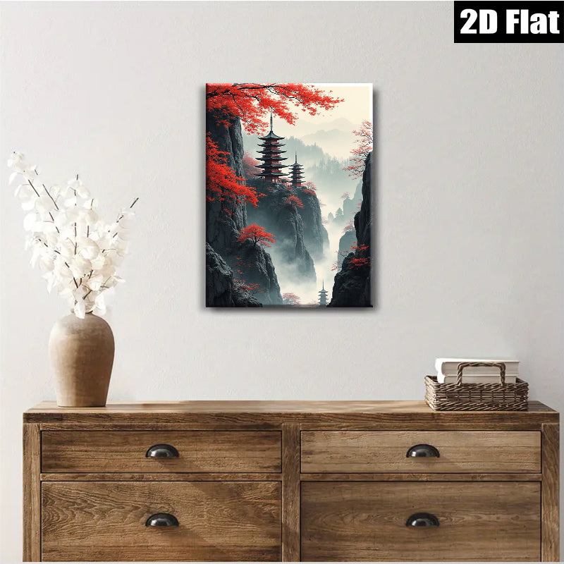 2D flat 1pc Majestic Asian Pagoda Canyon Vista Wall Art Living Room Bedroom Home Decor Modern Farmhouse Gallery Wrapped Canvas Prints Ready To Hang