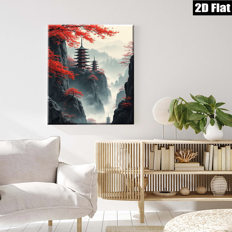 2D flat 1pc Majestic Asian Pagoda Canyon Vista Wall Art Living Room Bedroom Home Decor Modern Farmhouse Gallery Wrapped Canvas Prints Ready To Hang
