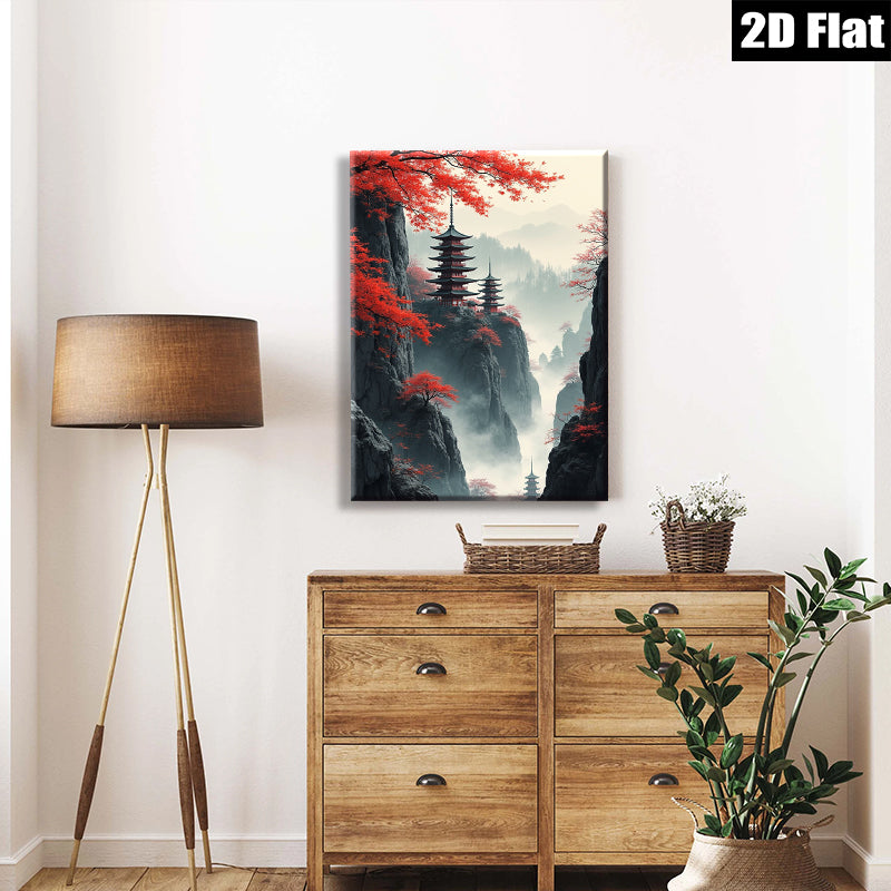 2D flat 1pc Majestic Asian Pagoda Canyon Vista Wall Art Living Room Bedroom Home Decor Modern Farmhouse Gallery Wrapped Canvas Prints Ready To Hang