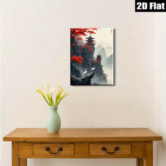 2D flat 1pc Majestic Asian Pagoda Cranes Landscape Wall Art Decor Living Room Bedroom Home Office Canvas Prints Gallery Wrapped Modern Farmhouse Style