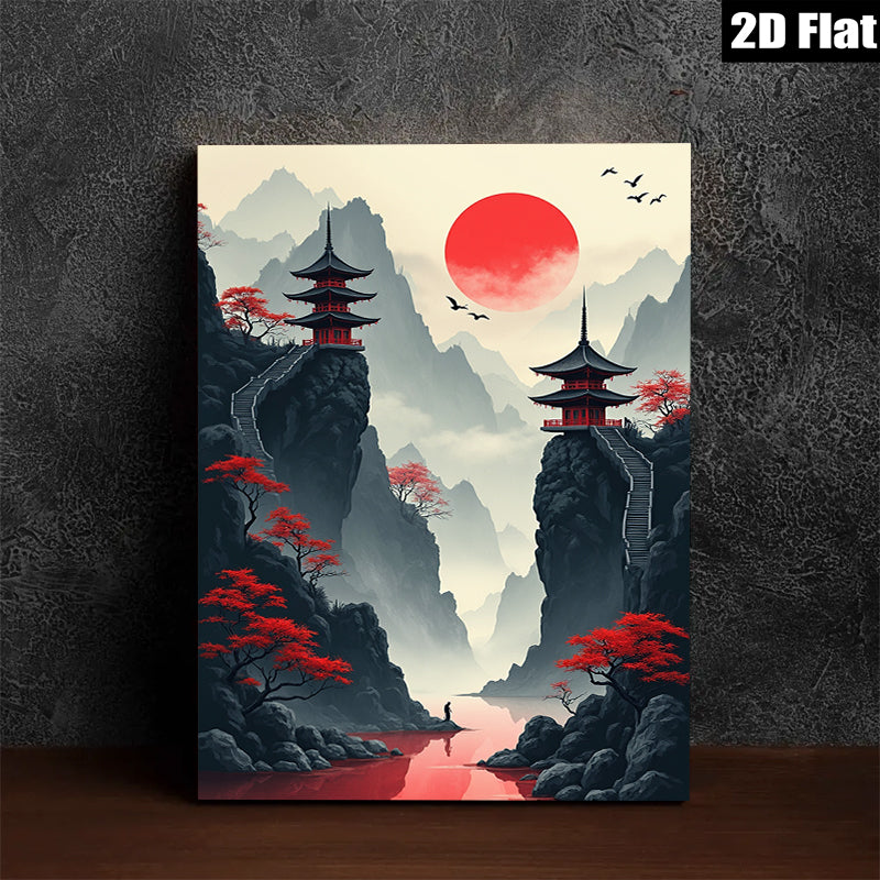 2D flat 1pc Majestic Asian Pagoda Landscape Wall Art for Living Room Bedroom Home Decor Modern Farmhouse Gallery Wrapped Canvas Prints