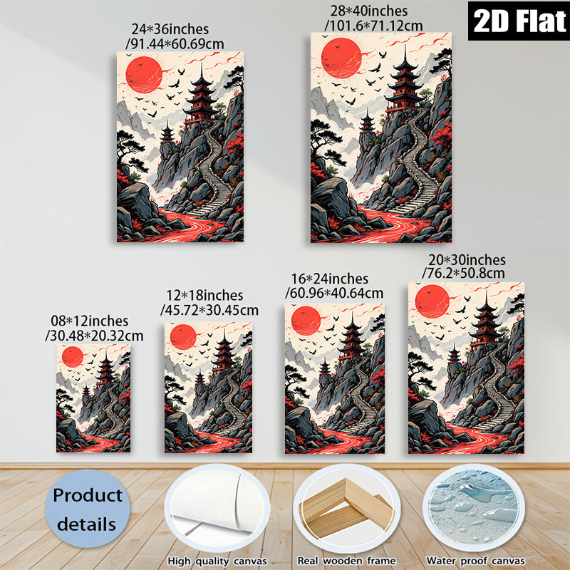 2D flat 1pc Majestic Asian Pagoda Scenic Landscape Wall Art Canvas Prints for Living Room Bedroom Home Decor Modern Farmhouse Style