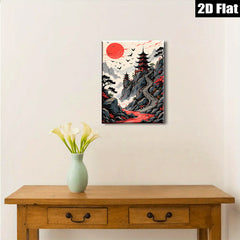 2D flat 1pc Majestic Asian Pagoda Scenic Landscape Wall Art Canvas Prints for Living Room Bedroom Home Decor Modern Farmhouse Style