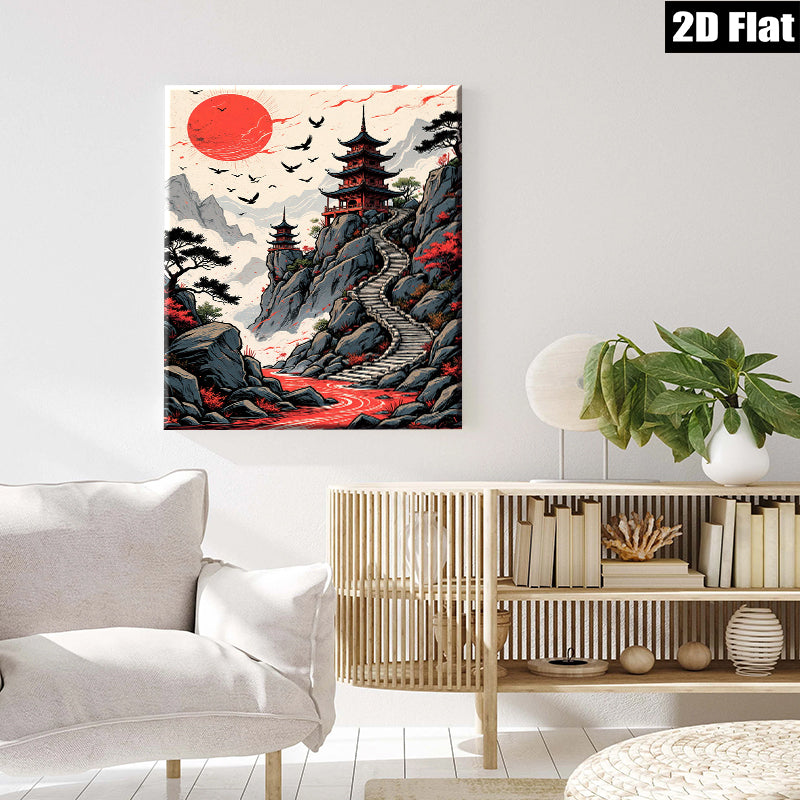 2D flat 1pc Majestic Asian Pagoda Scenic Landscape Wall Art Canvas Prints for Living Room Bedroom Home Decor Modern Farmhouse Style