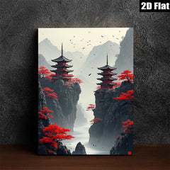 2D flat 1pc Majestic Asian Pagodas Scenic Landscape Wall Art Home Decor Living Room Bedroom Modern Farmhouse Gallery Wrapped Canvas Prints Ready To Hang