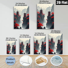 2D flat 1pc Majestic Asian Pagodas Scenic Landscape Wall Art Home Decor Living Room Bedroom Modern Farmhouse Gallery Wrapped Canvas Prints Ready To Hang