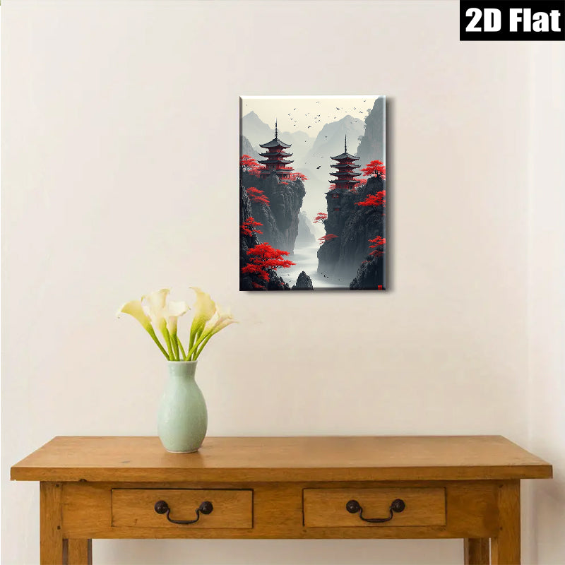 2D flat 1pc Majestic Asian Pagodas Scenic Landscape Wall Art Home Decor Living Room Bedroom Modern Farmhouse Gallery Wrapped Canvas Prints Ready To Hang