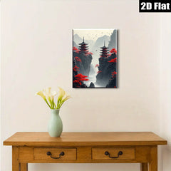 2D flat 1pc Majestic Asian Pagodas Scenic Landscape Wall Art Home Decor Living Room Bedroom Modern Farmhouse Gallery Wrapped Canvas Prints Ready To Hang