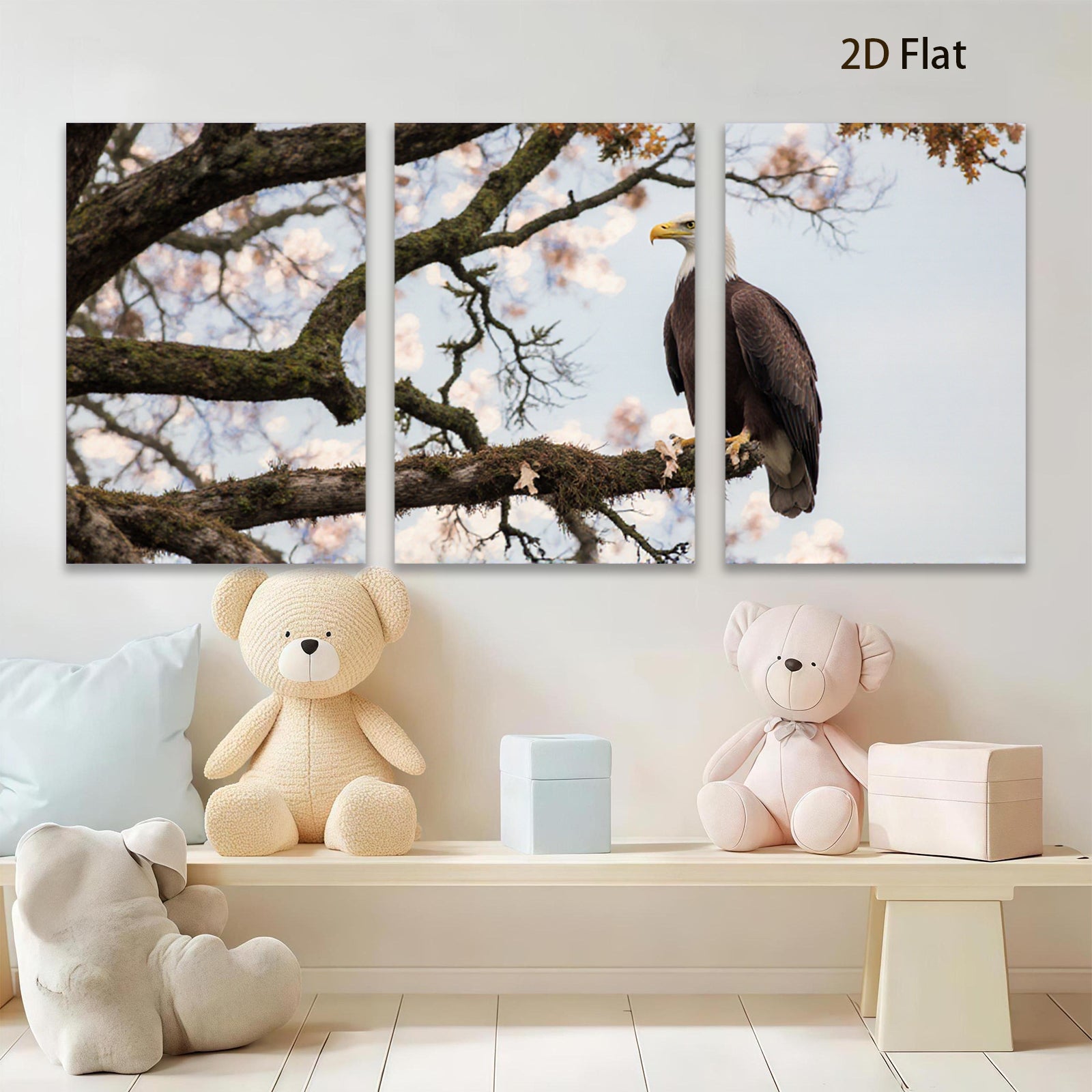 2D flat 1pc Majestic Bald Eagle Perched Branch Living Room Bedroom Gallery Wall Art Canvas Prints Home Decor Farmhouse Rustic Modern Minimalist