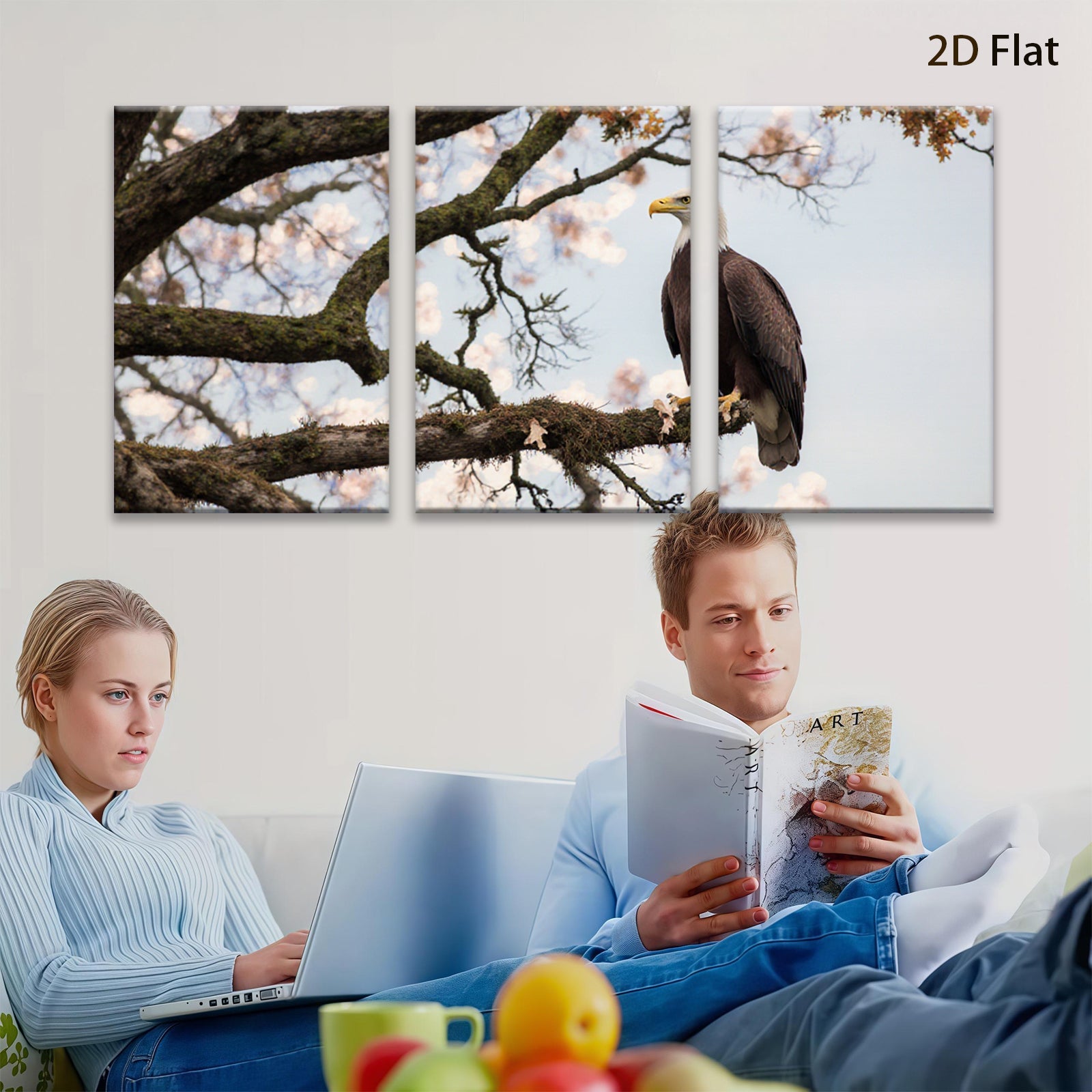 2D flat 1pc Majestic Bald Eagle Perched Branch Living Room Bedroom Gallery Wall Art Canvas Prints Home Decor Farmhouse Rustic Modern Minimalist