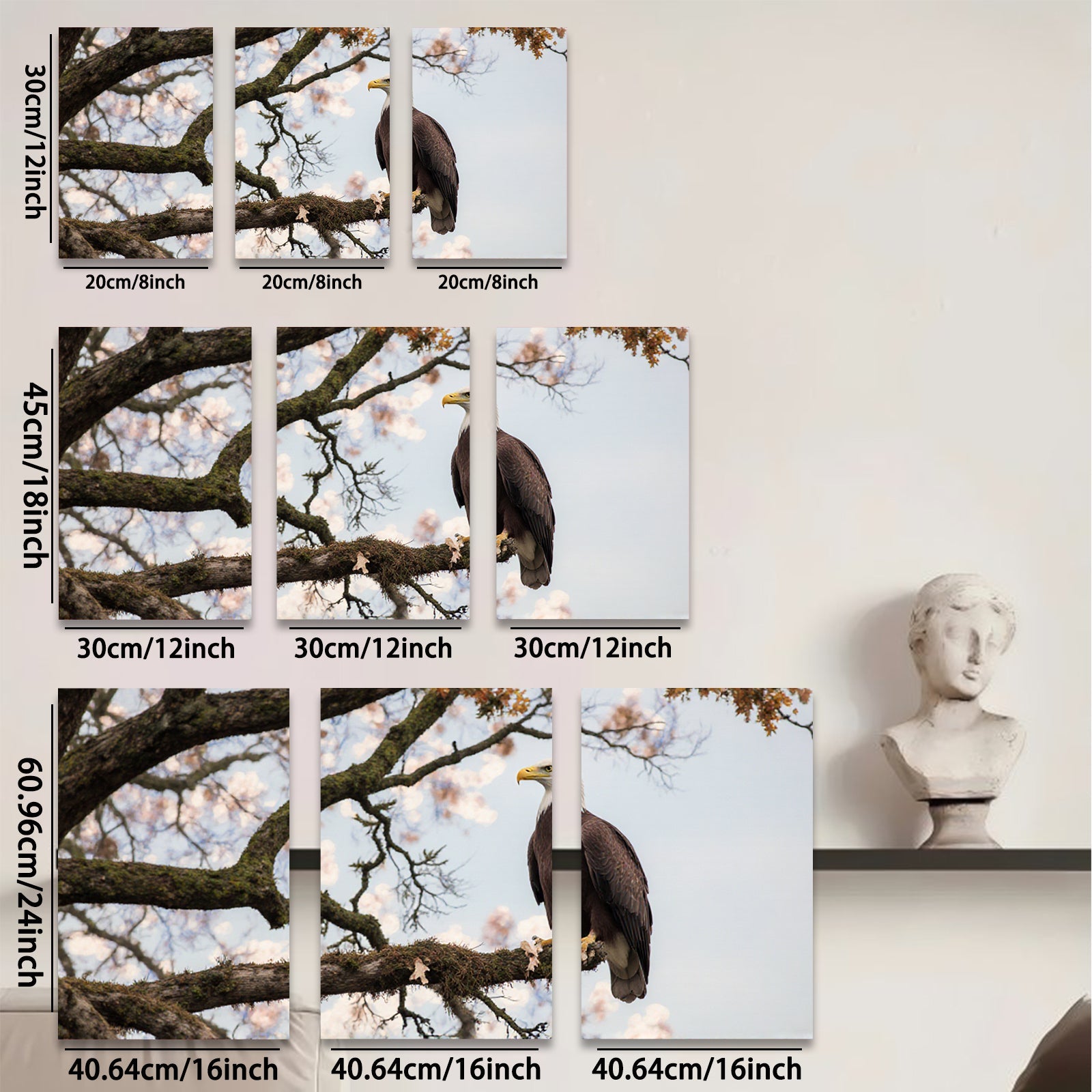2D flat 1pc Majestic Bald Eagle Perched Branch Living Room Bedroom Gallery Wall Art Canvas Prints Home Decor Farmhouse Rustic Modern Minimalist