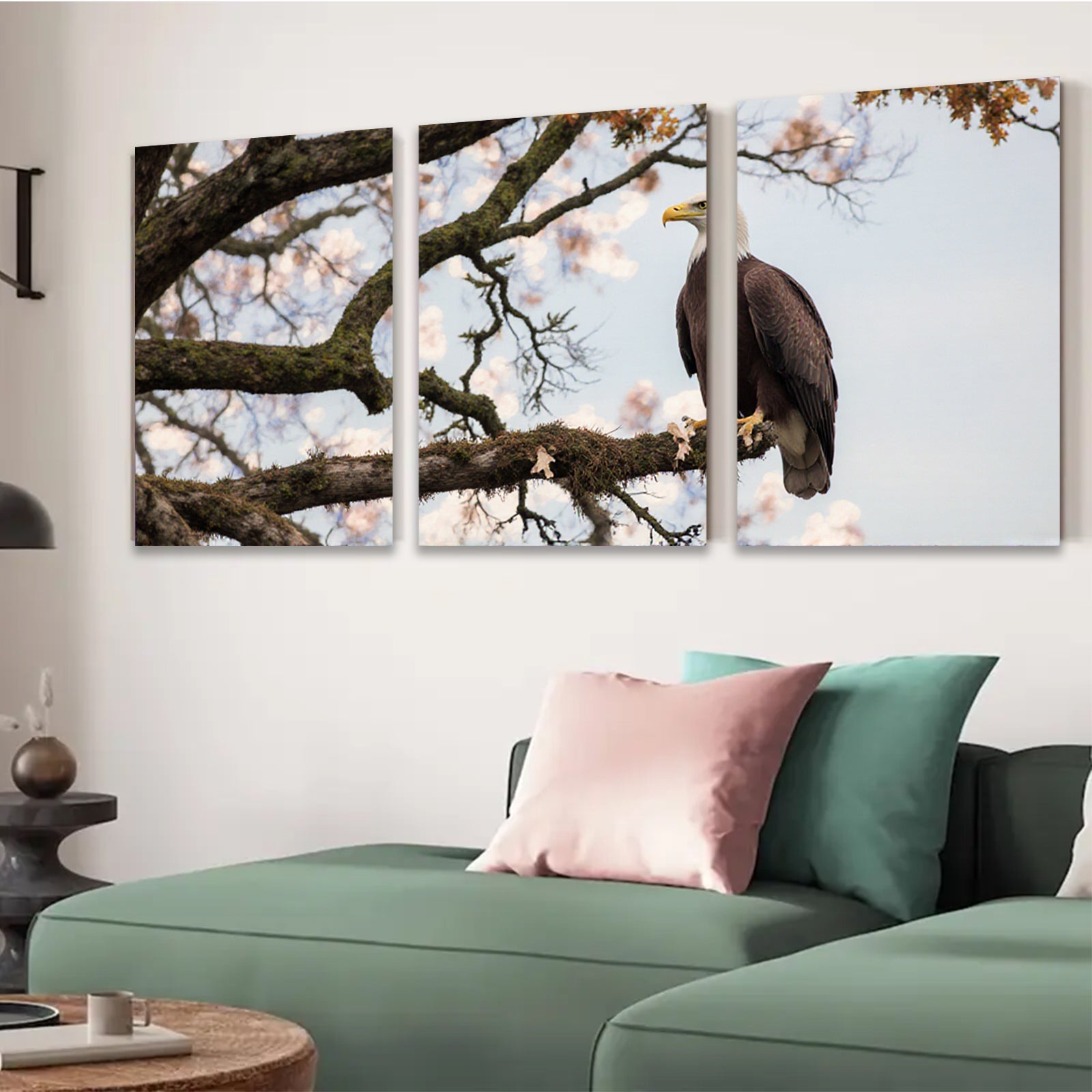 2D flat 1pc Majestic Bald Eagle Perched Branch Living Room Bedroom Gallery Wall Art Canvas Prints Home Decor Farmhouse Rustic Modern Minimalist
