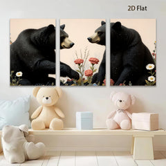 2D flat 1pc Majestic Black Bears Bloom Wildflowers Rustic Lodge Wall Art Home Decor Living Room Bedroom Gallery Wrapped Canvas Prints Modern Farmhouse Style